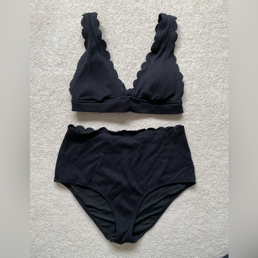 Aerie Scalloped High Waist Bikini - Black - Size Medium